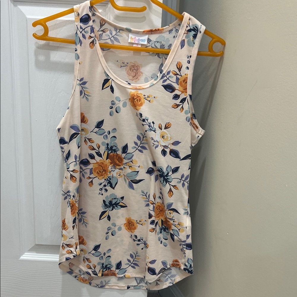 LuLaRoe Floral Tank Top in Cream and Blue